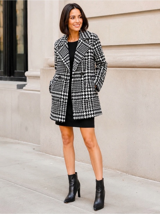 Avec Les Filles Jackets & Blazers - 🔹 Avec Les Filles Black & White Houndstooth Wool Blend Coat | Size S